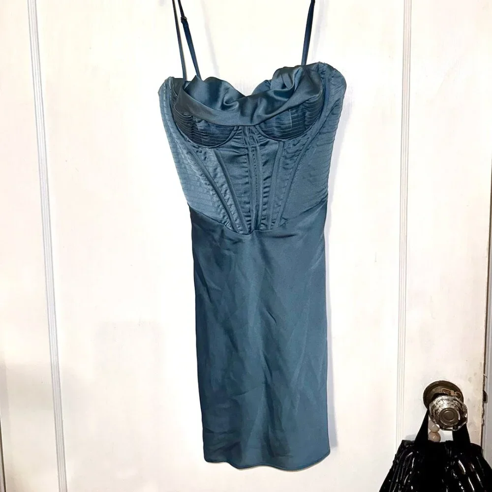 House of CB Myrna Satin Corset Dress, Aegean Blue, Small - Picture 4 of 4